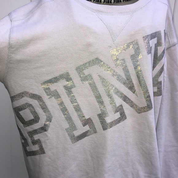 PINK Victoria’s Secret crew neck small white and silver oversized sweats… - Picture 2 of 6